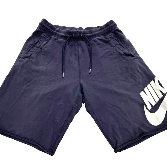 Vtg 80s/90s Nike Logo Big Swoosh Sweat Shorts; Blue Terry; Drawstring Gym Mens S - Picture 1 of 7